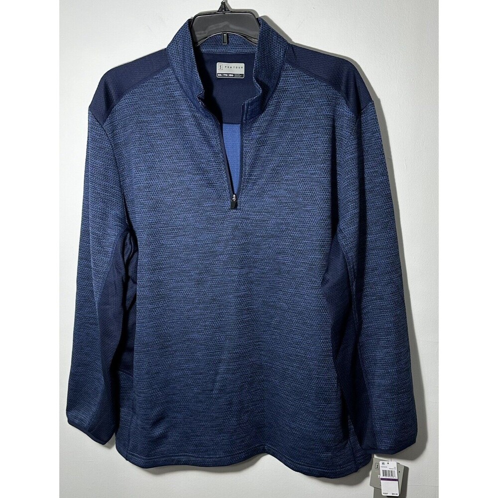 PGA Tour Jacket Men's XXL Blue Golf 1/4 Zip Thermal Stretch Pullover W/Pockets